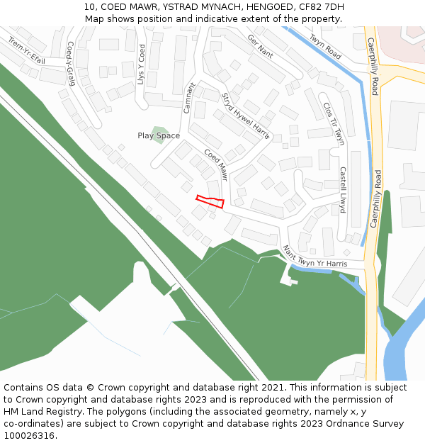 10, COED MAWR, YSTRAD MYNACH, HENGOED, CF82 7DH: Location map and indicative extent of plot