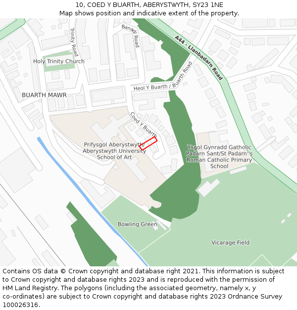 10, COED Y BUARTH, ABERYSTWYTH, SY23 1NE: Location map and indicative extent of plot