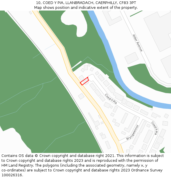 10, COED Y PIA, LLANBRADACH, CAERPHILLY, CF83 3PT: Location map and indicative extent of plot