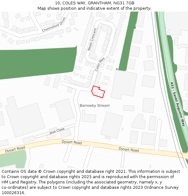 10, COLES WAY, GRANTHAM, NG31 7GB: Location map and indicative extent of plot