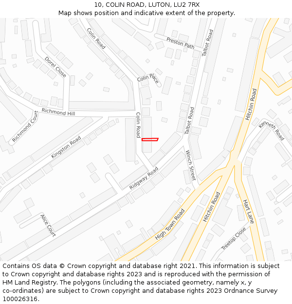 10, COLIN ROAD, LUTON, LU2 7RX: Location map and indicative extent of plot
