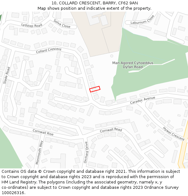 10, COLLARD CRESCENT, BARRY, CF62 9AN: Location map and indicative extent of plot