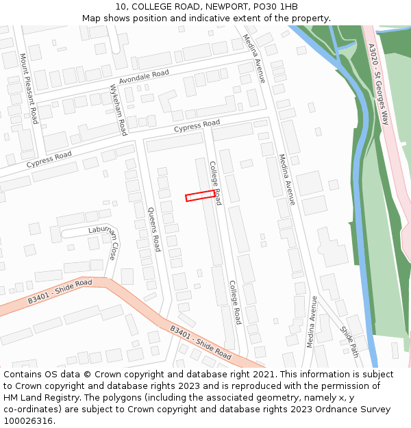 10, COLLEGE ROAD, NEWPORT, PO30 1HB: Location map and indicative extent of plot