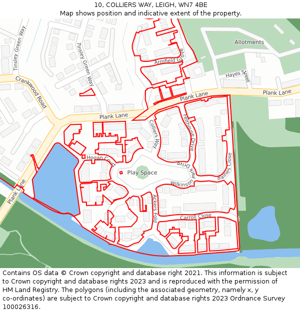 10, COLLIERS WAY, LEIGH, WN7 4BE: Location map and indicative extent of plot