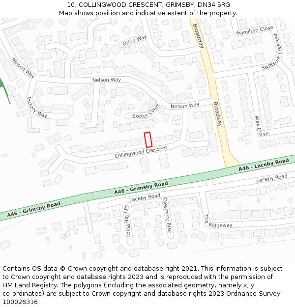 10, COLLINGWOOD CRESCENT, GRIMSBY, DN34 5RG: Location map and indicative extent of plot
