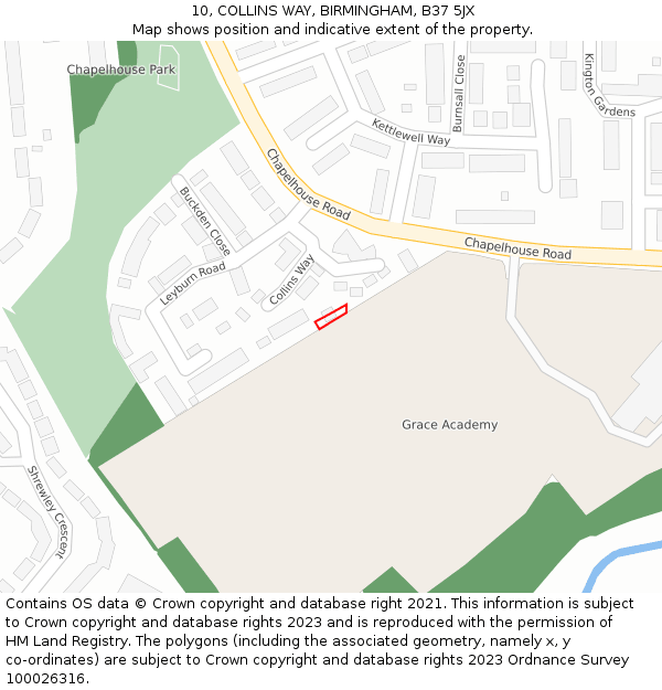 10, COLLINS WAY, BIRMINGHAM, B37 5JX: Location map and indicative extent of plot