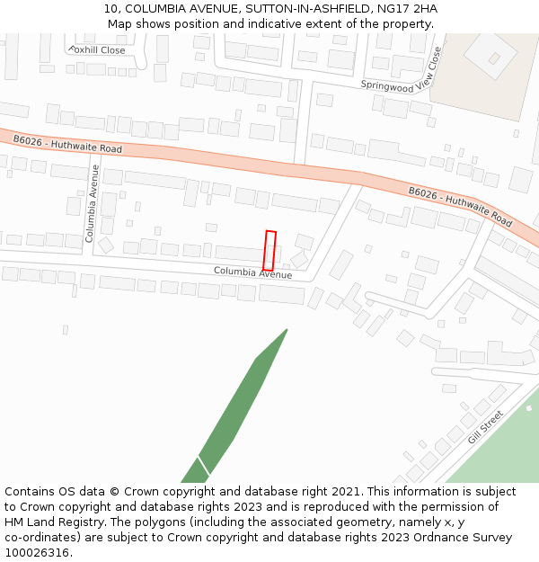 10, COLUMBIA AVENUE, SUTTON-IN-ASHFIELD, NG17 2HA: Location map and indicative extent of plot