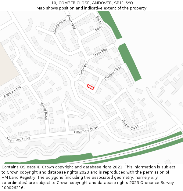 10, COMBER CLOSE, ANDOVER, SP11 6YQ: Location map and indicative extent of plot