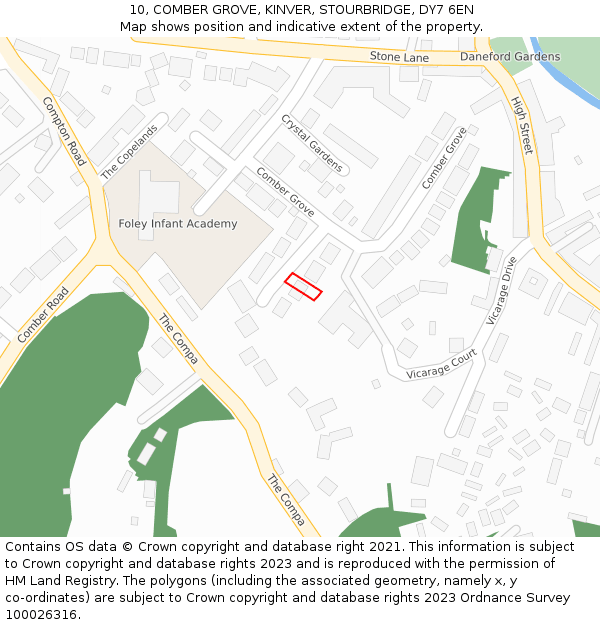 10, COMBER GROVE, KINVER, STOURBRIDGE, DY7 6EN: Location map and indicative extent of plot