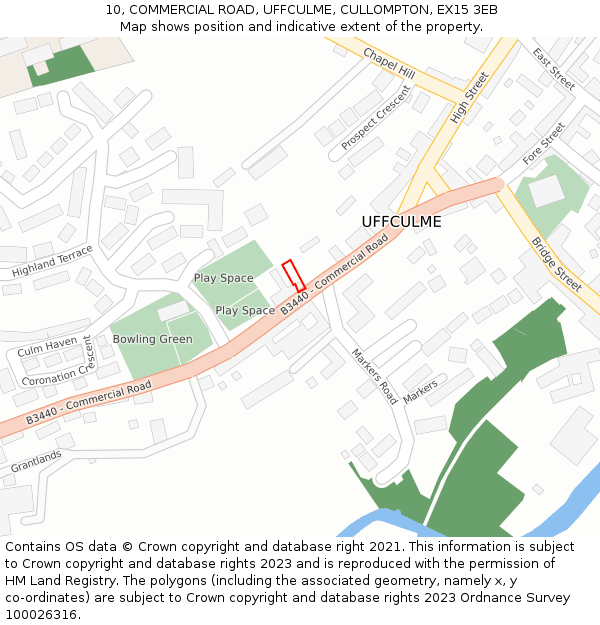 10, COMMERCIAL ROAD, UFFCULME, CULLOMPTON, EX15 3EB: Location map and indicative extent of plot