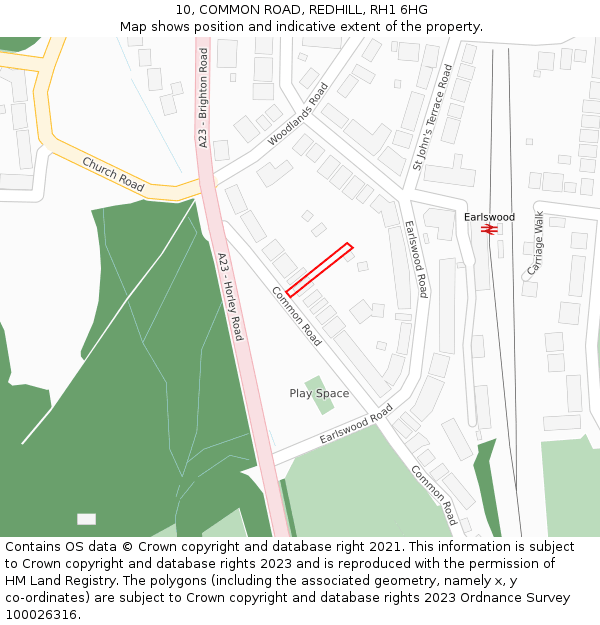 10, COMMON ROAD, REDHILL, RH1 6HG: Location map and indicative extent of plot