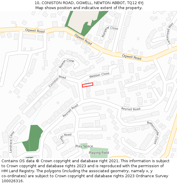 10, CONISTON ROAD, OGWELL, NEWTON ABBOT, TQ12 6YJ: Location map and indicative extent of plot