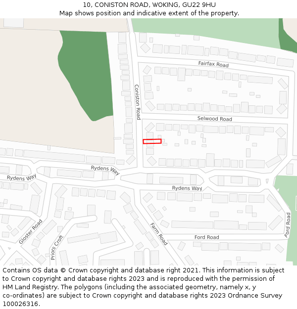 10, CONISTON ROAD, WOKING, GU22 9HU: Location map and indicative extent of plot