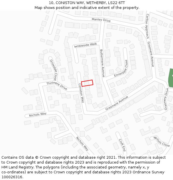 10, CONISTON WAY, WETHERBY, LS22 6TT: Location map and indicative extent of plot