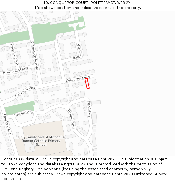 10, CONQUEROR COURT, PONTEFRACT, WF8 2YL: Location map and indicative extent of plot