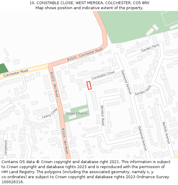 10, CONSTABLE CLOSE, WEST MERSEA, COLCHESTER, CO5 8RX: Location map and indicative extent of plot