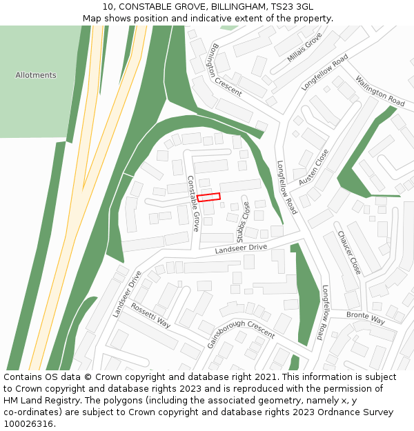 10, CONSTABLE GROVE, BILLINGHAM, TS23 3GL: Location map and indicative extent of plot