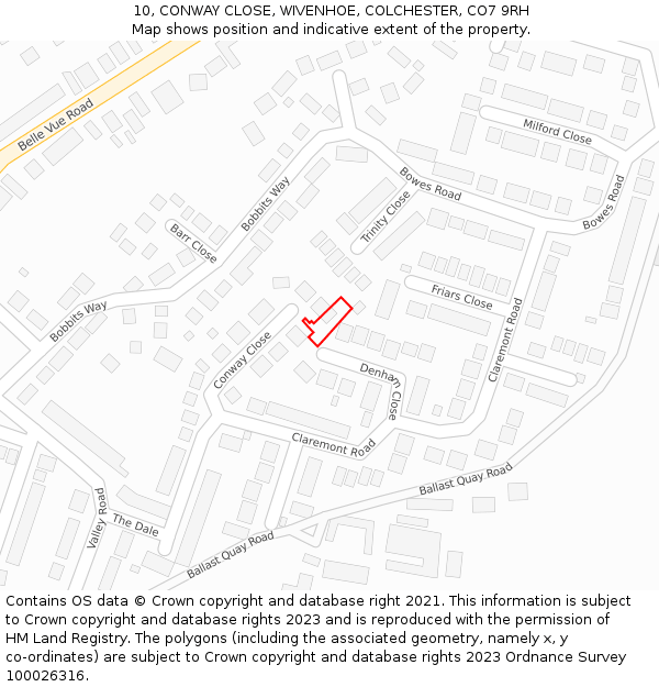 10, CONWAY CLOSE, WIVENHOE, COLCHESTER, CO7 9RH: Location map and indicative extent of plot