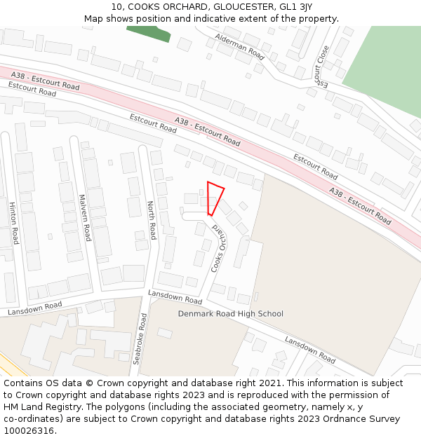 10, COOKS ORCHARD, GLOUCESTER, GL1 3JY: Location map and indicative extent of plot