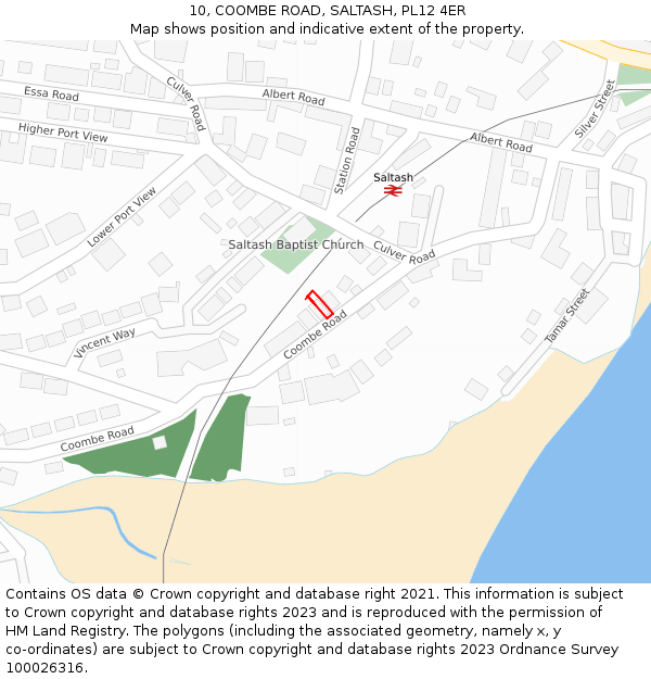 10, COOMBE ROAD, SALTASH, PL12 4ER: Location map and indicative extent of plot