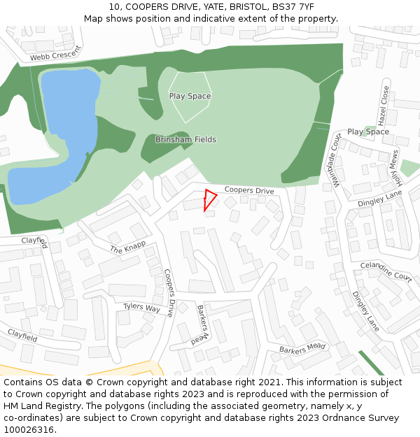 10, COOPERS DRIVE, YATE, BRISTOL, BS37 7YF: Location map and indicative extent of plot