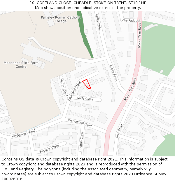 10, COPELAND CLOSE, CHEADLE, STOKE-ON-TRENT, ST10 1HP: Location map and indicative extent of plot