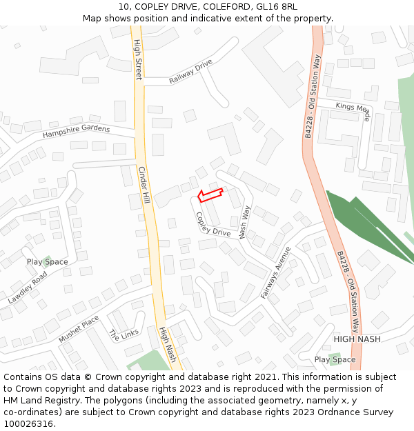 10, COPLEY DRIVE, COLEFORD, GL16 8RL: Location map and indicative extent of plot