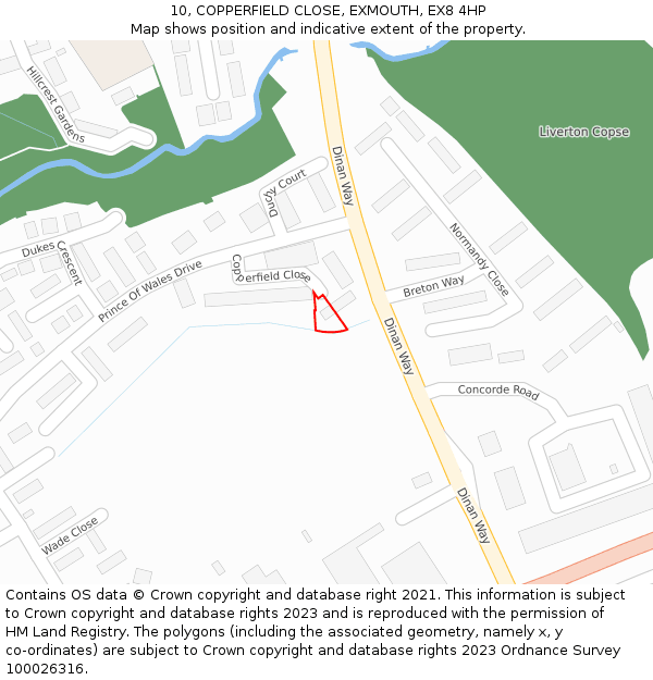 10, COPPERFIELD CLOSE, EXMOUTH, EX8 4HP: Location map and indicative extent of plot
