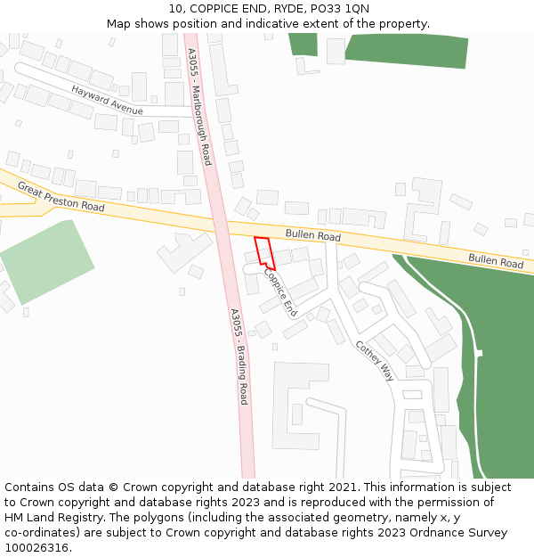 10, COPPICE END, RYDE, PO33 1QN: Location map and indicative extent of plot