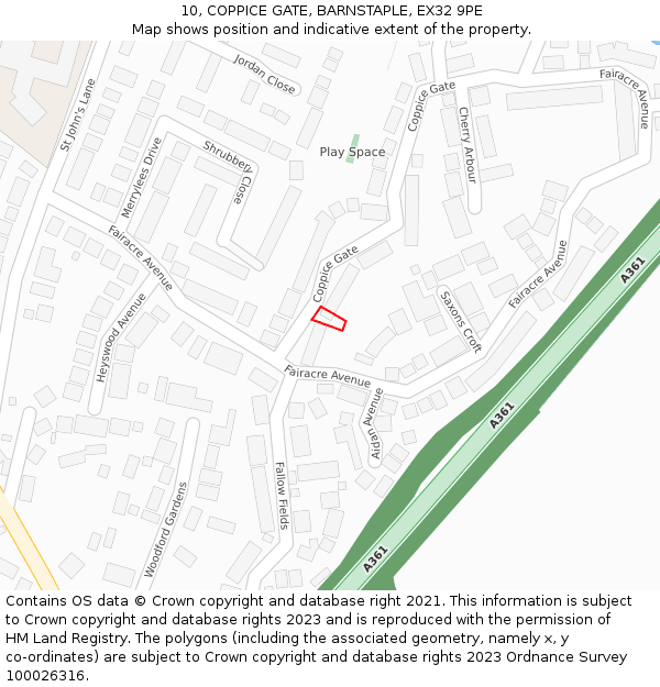 10, COPPICE GATE, BARNSTAPLE, EX32 9PE: Location map and indicative extent of plot