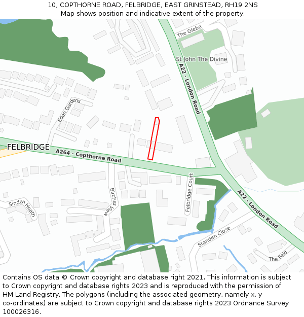 10, COPTHORNE ROAD, FELBRIDGE, EAST GRINSTEAD, RH19 2NS: Location map and indicative extent of plot