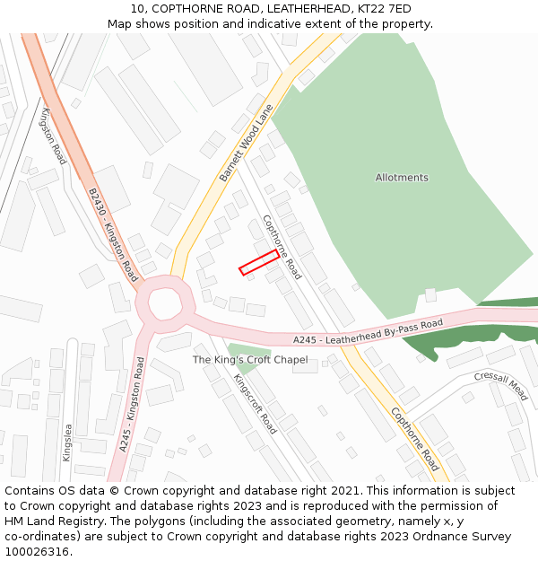 10, COPTHORNE ROAD, LEATHERHEAD, KT22 7ED: Location map and indicative extent of plot