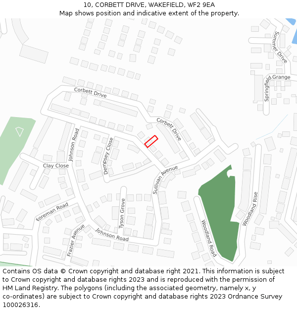 10, CORBETT DRIVE, WAKEFIELD, WF2 9EA: Location map and indicative extent of plot