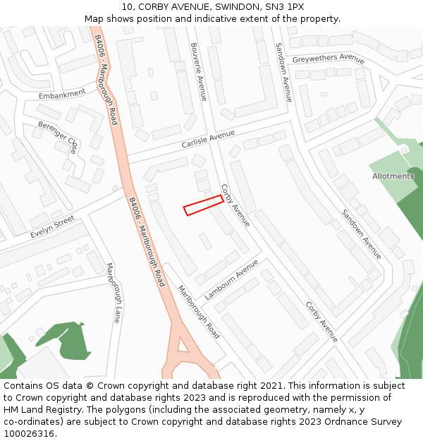 10, CORBY AVENUE, SWINDON, SN3 1PX: Location map and indicative extent of plot