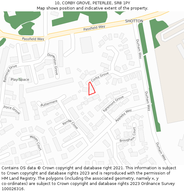 10, CORBY GROVE, PETERLEE, SR8 1PY: Location map and indicative extent of plot