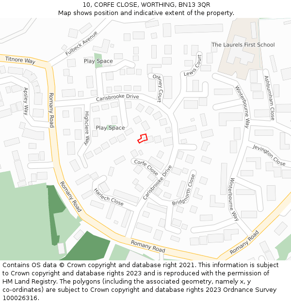 10, CORFE CLOSE, WORTHING, BN13 3QR: Location map and indicative extent of plot