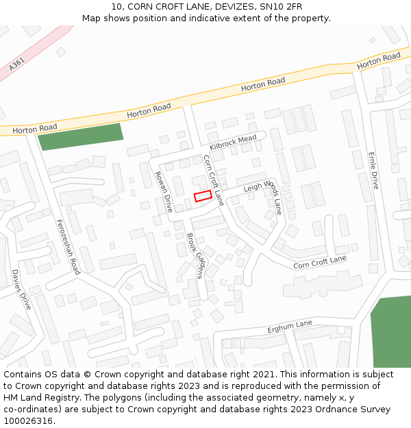 10, CORN CROFT LANE, DEVIZES, SN10 2FR: Location map and indicative extent of plot