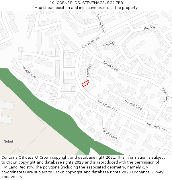 10, CORNFIELDS, STEVENAGE, SG2 7RB: Location map and indicative extent of plot