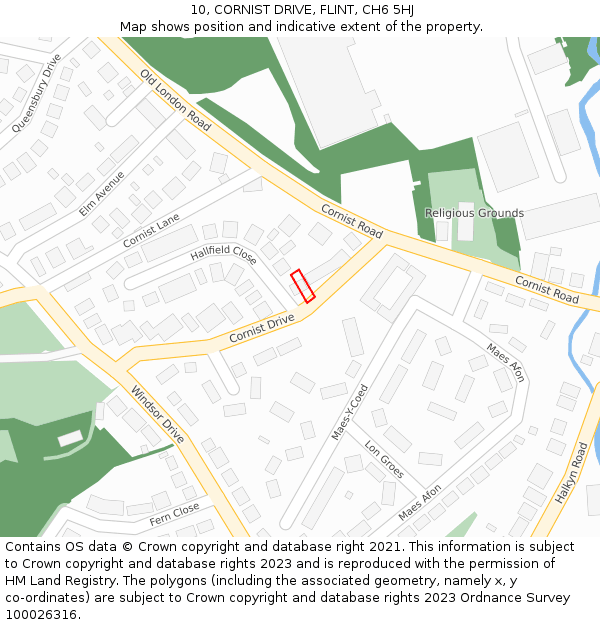 10, CORNIST DRIVE, FLINT, CH6 5HJ: Location map and indicative extent of plot