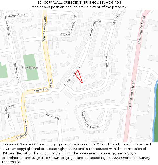 10, CORNWALL CRESCENT, BRIGHOUSE, HD6 4DS: Location map and indicative extent of plot