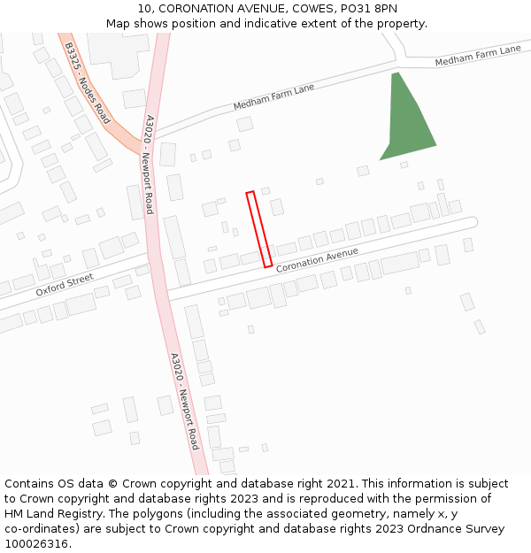 10, CORONATION AVENUE, COWES, PO31 8PN: Location map and indicative extent of plot