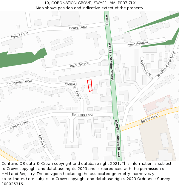10, CORONATION GROVE, SWAFFHAM, PE37 7LX: Location map and indicative extent of plot