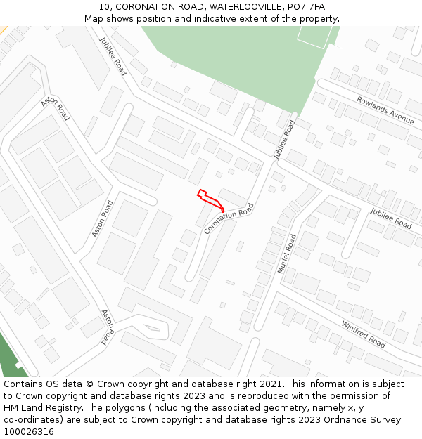 10, CORONATION ROAD, WATERLOOVILLE, PO7 7FA: Location map and indicative extent of plot