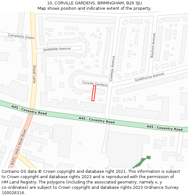 10, CORVILLE GARDENS, BIRMINGHAM, B26 3JU: Location map and indicative extent of plot