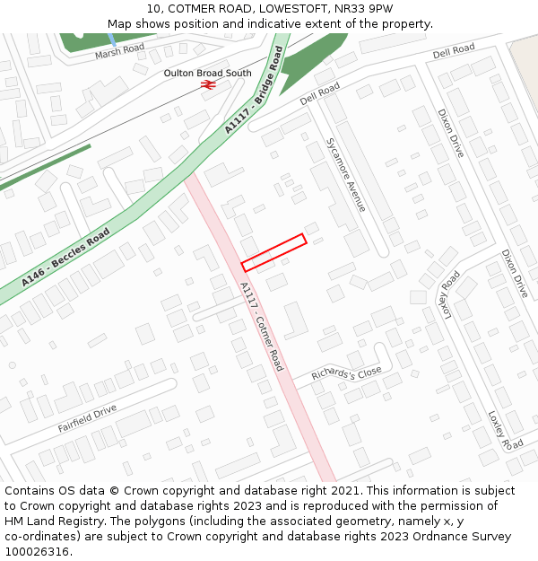 10, COTMER ROAD, LOWESTOFT, NR33 9PW: Location map and indicative extent of plot