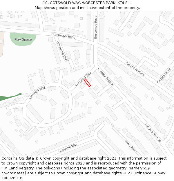 10, COTSWOLD WAY, WORCESTER PARK, KT4 8LL: Location map and indicative extent of plot