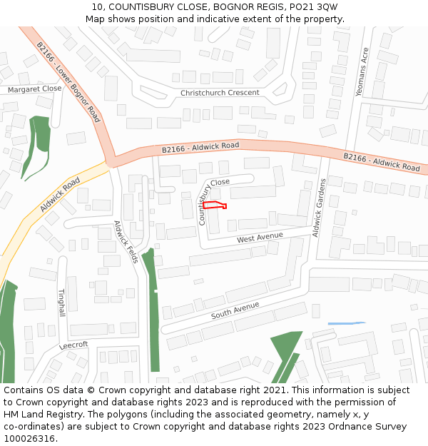 10, COUNTISBURY CLOSE, BOGNOR REGIS, PO21 3QW: Location map and indicative extent of plot