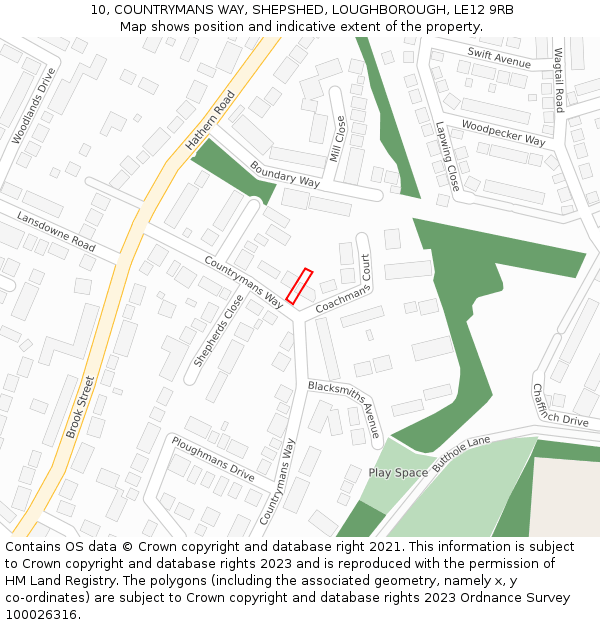 10, COUNTRYMANS WAY, SHEPSHED, LOUGHBOROUGH, LE12 9RB: Location map and indicative extent of plot