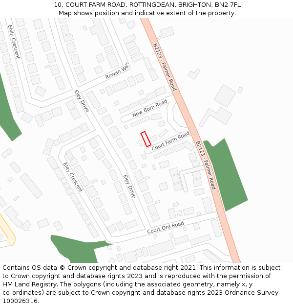 10, COURT FARM ROAD, ROTTINGDEAN, BRIGHTON, BN2 7FL: Location map and indicative extent of plot