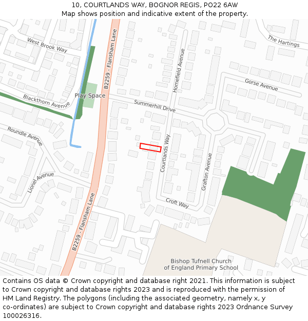 10, COURTLANDS WAY, BOGNOR REGIS, PO22 6AW: Location map and indicative extent of plot